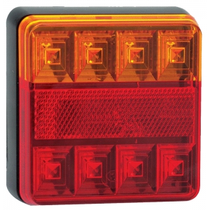 Feu Arrière Carré LED Orange et Rouge 4 Fonctions pour Remorque